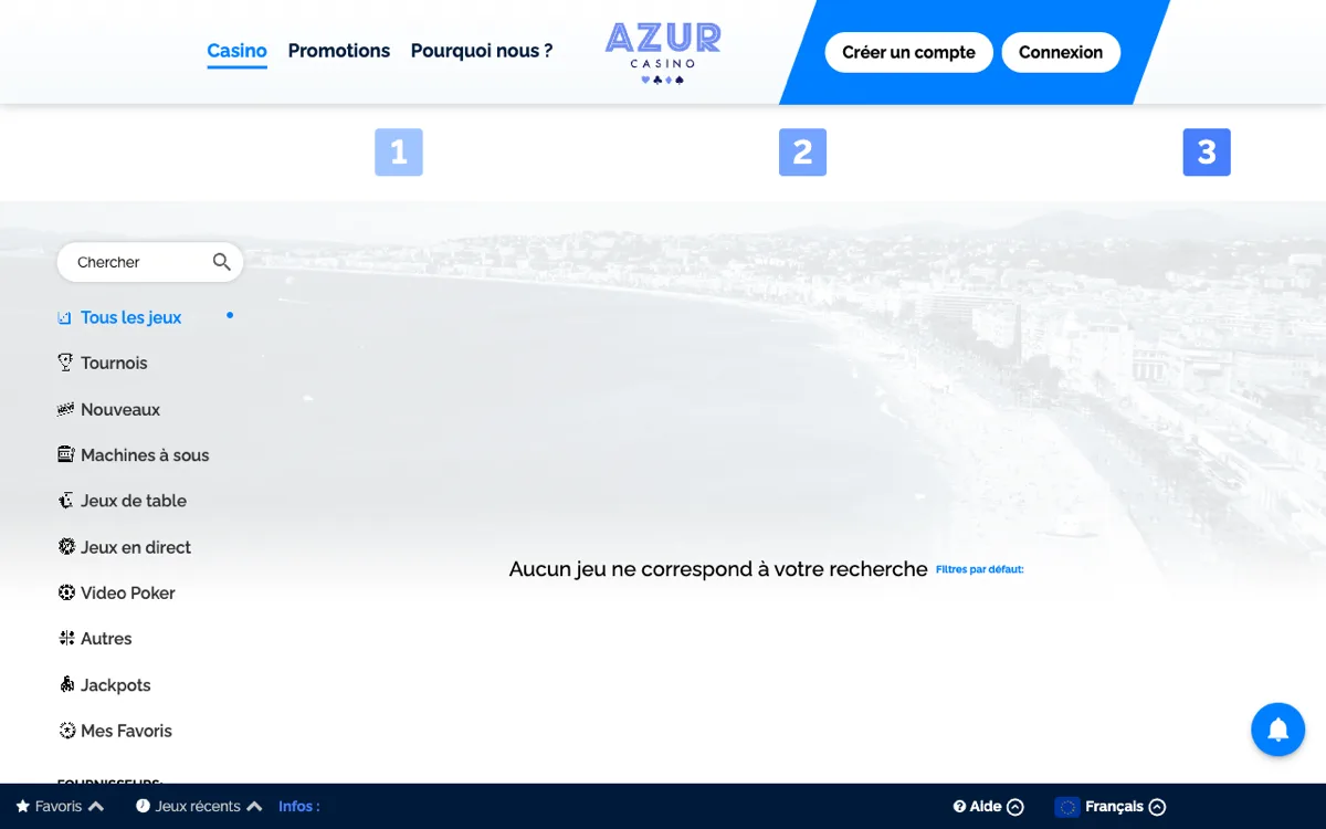 Catalogue slots d’Azur Casino, 5&nbsp;000+ titres répartis sur 28 fournisseurs.
