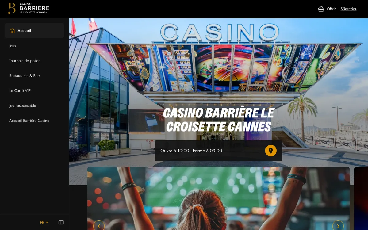 Page officielle du Casino Barrière Le Croisette à Cannes — casino terrestre français agréé.